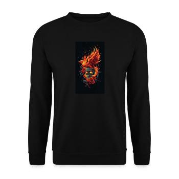 Phönixschädel in Flammen und Rosen - Unisex Pullover - Schwarz - Vorne - Alina (178cm) & Michal (187cm)