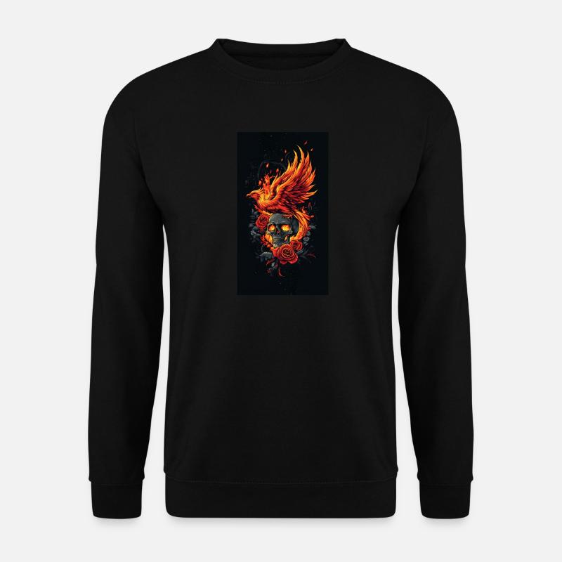 Phönixschädel in Flammen und Rosen - Unisex Pullover - Schwarz