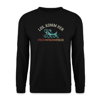 Komm Her Fischi Sportangler Angeln Fischen - Unisex Pullover - Schwarz - Vorne - Alina (178cm) & Michal (187cm)