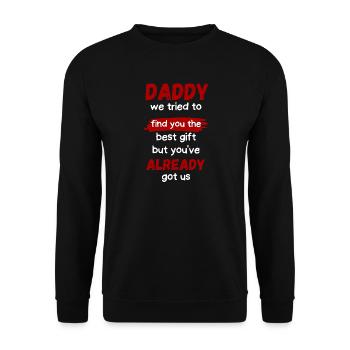 Papa Gift hat uns schon ein Tee besorgt - Unisex Pullover - Schwarz - Vorne - Alina (178cm) & Michal (187cm)