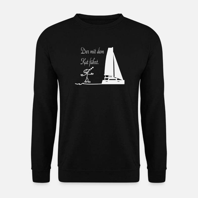 Katzkapitän am Segelboot - Unisex Pullover - Schwarz