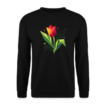Geometrische Tulpe – Eleganz in Polygonen - Unisex Pullover - Schwarz - Vorne - Alina (178cm) & Michal (187cm)