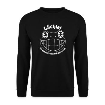 Lächel Frosch Meme Motiv lachen lustiger Frosch - Unisex Pullover - Schwarz - Vorne - Alina (178cm) & Michal (187cm)
