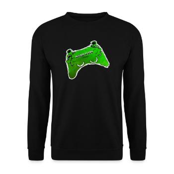 gruener Comic Controller mit Text GAME OVER - Unisex Pullover - Schwarz - Vorne - Alina (178cm) & Michal (187cm)