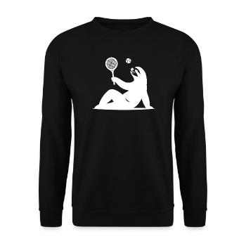 Faultier Tennis Tennisspieler Ball Horn Silhouette - Unisex Pullover - Schwarz - Vorne - Alina (178cm) & Michal (187cm)