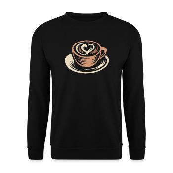 Stylisierte Kaffeetasse mit Latte Art Herz - Unisex Pullover - Schwarz - Vorne - Alina (178cm) & Michal (187cm)