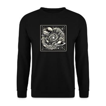 Kosmisches Universum Retro Style - Unisex Pullover - Schwarz - Vorne - Alina (178cm) & Michal (187cm)
