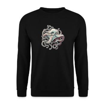 Skurriler Oktopus mit verträumtem Ausdruck - Unisex Pullover - Schwarz - Vorne - Alina (178cm) & Michal (187cm)