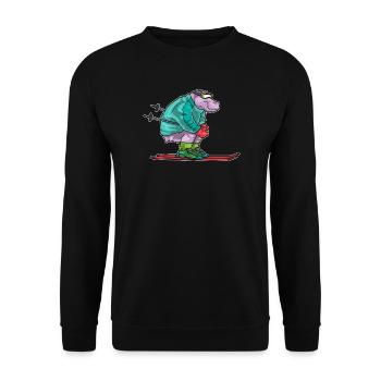 Hippopotame skieur ski sports d’hiver - Sweat-shirt Unisexe - noir - Devant - Alina (178cm) & Michal (187cm)