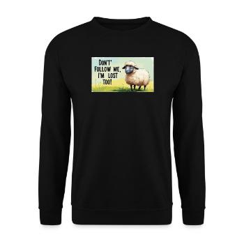 Sheep "Don t follow me - i m lost too!" - Unisex Sweatshirt - black - Front - Alina (178cm) & Michal (187cm)
