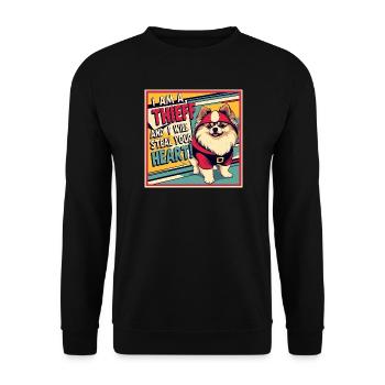 Pomeranian Dog "I am a thief" - Unisex Pullover - Schwarz - Vorne - Alina (178cm) & Michal (187cm)