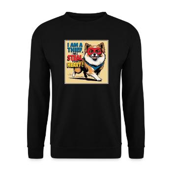 Pomeranian Dog "I am a thief" - Unisex Sweatshirt - black - Front - Alina (178cm) & Michal (187cm)