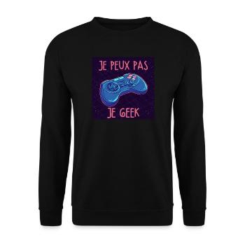 Je peux pas je geek — Manette neon - Sweat-shirt Unisexe - noir - Devant - Alina (178cm) & Michal (187cm)
