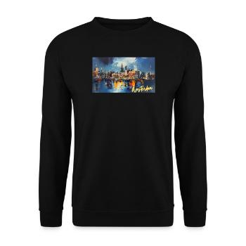 Amsterdam Blue Night Skyline Abstract - Unisex Pullover - Schwarz - Vorne - Alina (178cm) & Michal (187cm)