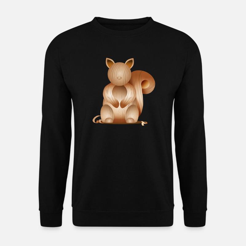 Illustration in Holzoptik–Verspieltes Eichhörnchen - Unisex Pullover - Schwarz