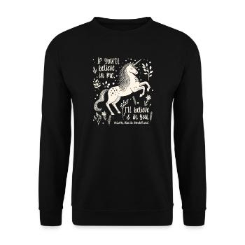 Alice in Wonderland Unicorn Quote - Believe in you - Unisex Sweatshirt - black - Front - Alina (178cm) & Michal (187cm)