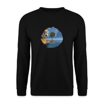 Der Orangenbaum der Insel – Surreale Illustration & Na - Unisex Pullover - Schwarz - Vorne - Alina (178cm) & Michal (187cm)
