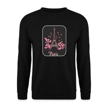 Eiffel der rosa Blüte in Paris - Unisex Pullover - Schwarz - Vorne - Alina (178cm) & Michal (187cm)