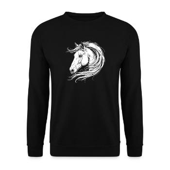 Elegant horse portrait with mane in white - Unisex Sweatshirt - black - Front - Alina (178cm) & Michal (187cm)