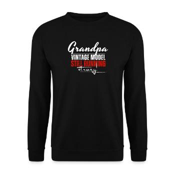 Grandpa Vintage Modell läuft noch - Unisex Pullover - Schwarz - Vorne - Alina (178cm) & Michal (187cm)
