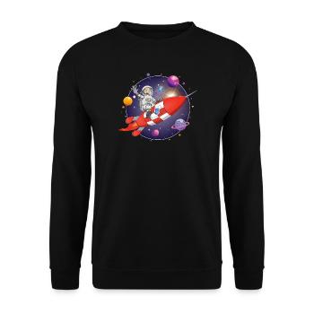 Der Astronaut und die rote Rakete im All - Unisex Pullover - Schwarz - Vorne - Alina (178cm) & Michal (187cm)