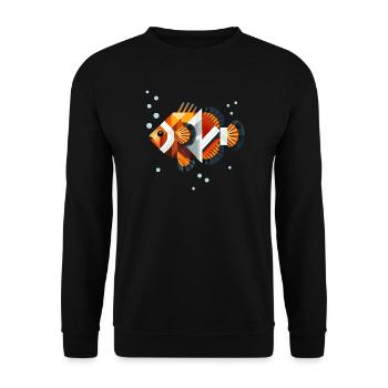 Geometrischer Clownfisch-Abstrakte Unterwasserwelt - Unisex Pullover - Schwarz - Vorne - Alina (178cm) & Michal (187cm)