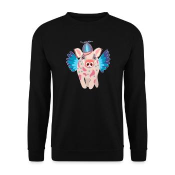 Pastel Winged Pig with Beanie - Unisex Sweatshirt - black - Front - Alina (178cm) & Michal (187cm)