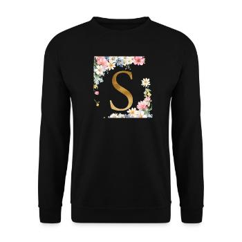 S Monogramme, Floral, Personnalisable - Sweat-shirt Unisexe - noir - Devant - Alina (178cm) & Michal (187cm)