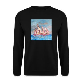 Farbige Segelregatten - Unisex Pullover - Schwarz - Vorne - Alina (178cm) & Michal (187cm)