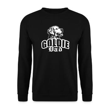 "Goldie Dad" mit Hundekopf - Unisex Pullover - Schwarz - Vorne - Alina (178cm) & Michal (187cm)