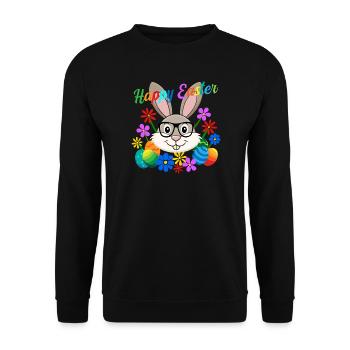 Frohe Ostern Osterhase - Unisex Pullover - Schwarz - Vorne - Alina (178cm) & Michal (187cm)