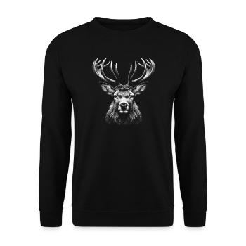 Photorealistic deer head with magnificent antlers - Unisex Sweatshirt - black - Front - Alina (178cm) & Michal (187cm)
