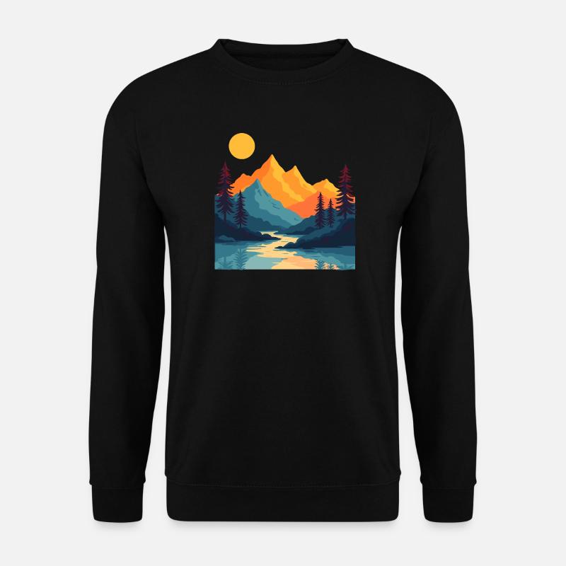 Vintage Berg Sonnenuntergang Landschaftskunst - Unisex Pullover - Schwarz
