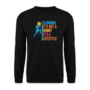 Klettern - es ist kein Hobby. Es ist ein Lebensstil - Unisex Pullover - Schwarz - Vorne - Alina (178cm) & Michal (187cm)