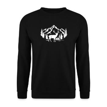 Majestic Deer with Mountain and Forest Scene - Unisex Sweatshirt - black - Front - Alina (178cm) & Michal (187cm)