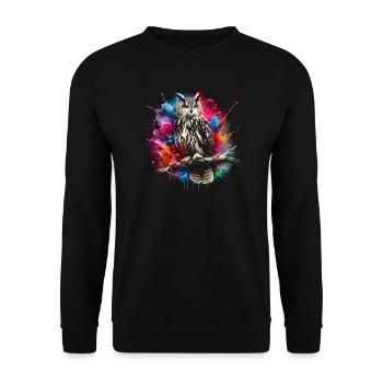 Colorful owl with cool color splashes - Unisex Sweatshirt - black - Front - Alina (178cm) & Michal (187cm)