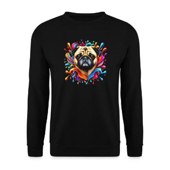Süßer Mops mit bunten Farbklecksen - Unisex Pullover - Schwarz - Vorne - Alina (178cm) & Michal (187cm)