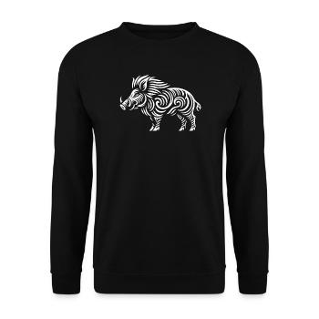 Stammes-Wildschwein - Unisex Pullover - Schwarz - Vorne - Alina (178cm) & Michal (187cm)