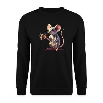 Niedliche Maus mit Steckenpferd im Polygon-Stil - Unisex Pullover - Schwarz - Vorne - Alina (178cm) & Michal (187cm)