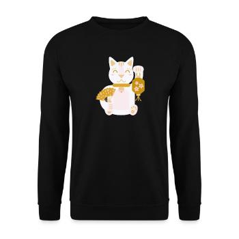 Maneki Neko L Chat porte-bonheur avec éventail et lanterne - Sweat-shirt Unisexe - noir - Devant - Alina (178cm) & Michal (187cm)