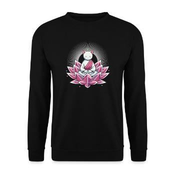 Peaceful meditating cat in lotus flower - Unisex Sweatshirt - black - Front - Alina (178cm) & Michal (187cm)