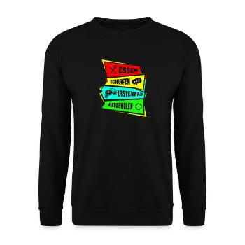 Essen Schlafen Lastenrad Wiederholen - Unisex Pullover - Schwarz - Vorne - Alina (178cm) & Michal (187cm)