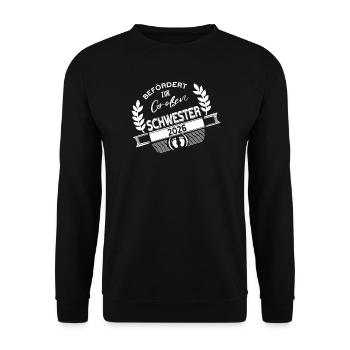Große Schwester 2026 – stolz & bereit! - Unisex Pullover - Schwarz - Vorne - Alina (178cm) & Michal (187cm)