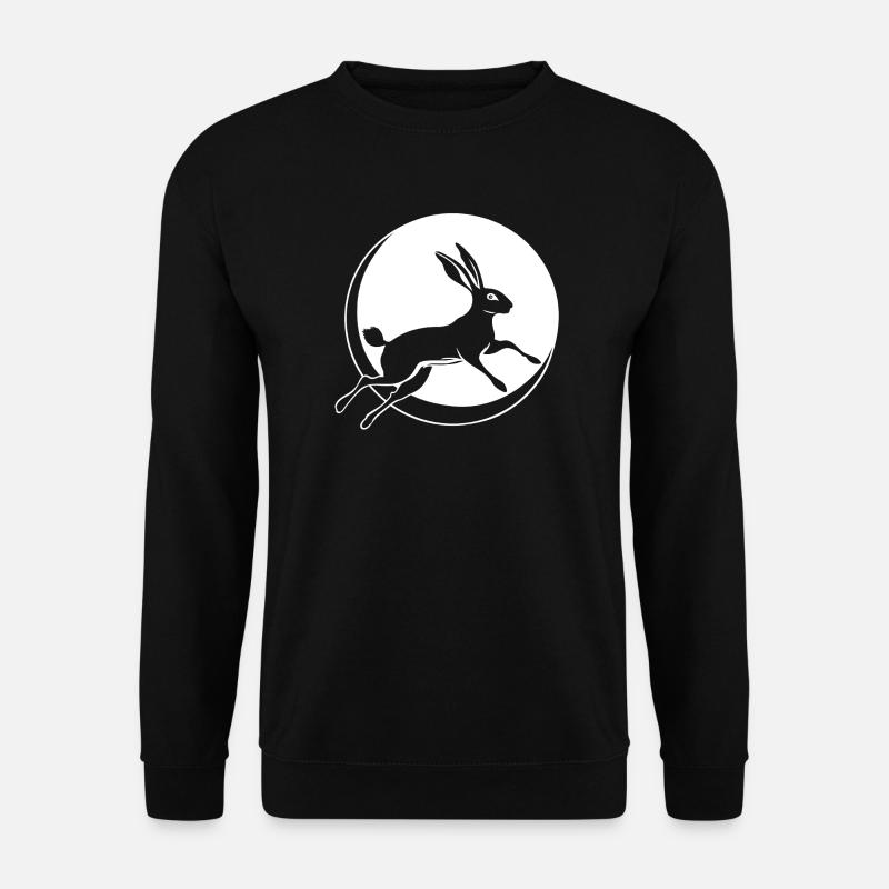 Hase springender mit Mondsichel Ostern Ostara - Unisex Pullover - Schwarz
