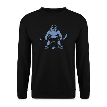 Pinguin Eishockey Spieler Minimalistisch  - Unisex Pullover - Schwarz - Vorne - Alina (178cm) & Michal (187cm)
