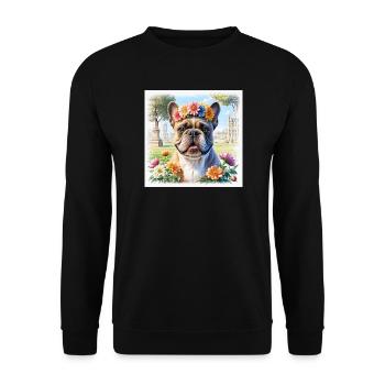 Spring French Bulldog with Floral Wreath - Unisex Sweatshirt - black - Front - Alina (178cm) & Michal (187cm)