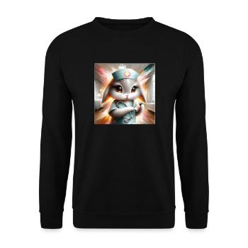 Kätzchen als Krankenschwester im Comicstil - Unisex Pullover - Schwarz - Vorne - Alina (178cm) & Michal (187cm)