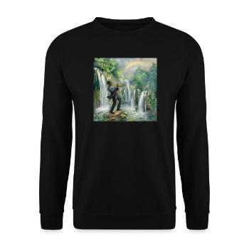 Trompettiste de jazz devant les cascades dans la jungle - Sweat-shirt Unisexe - noir - Devant - Alina (178cm) & Michal (187cm)