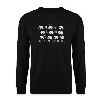 Elefanten und sich wiederholendes schwarz-weißes Laub - Unisex Pullover - Schwarz - Vorne - Alina (178cm) & Michal (187cm)