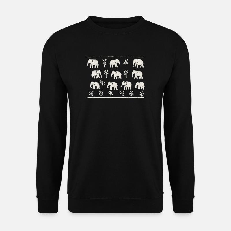 Éléphants et feuillages noir et blanc répétitif - Sweat-shirt Unisexe - noir